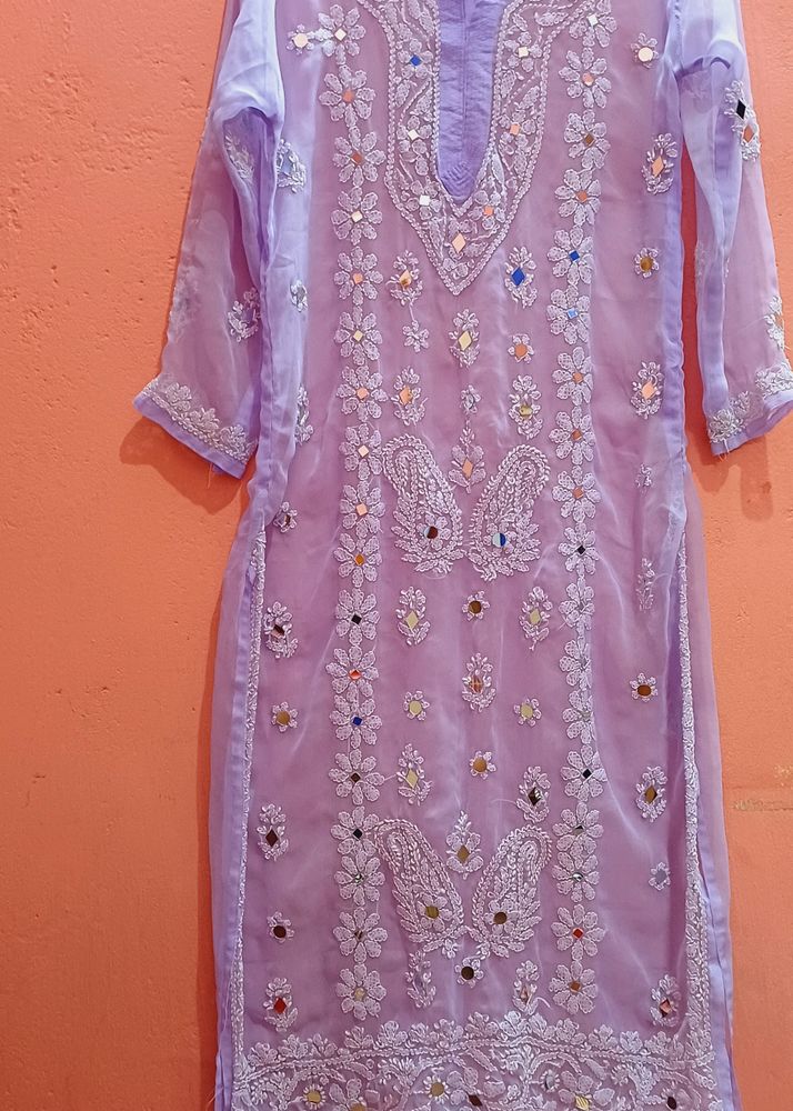 Chikankari Kurti With Mirror Work