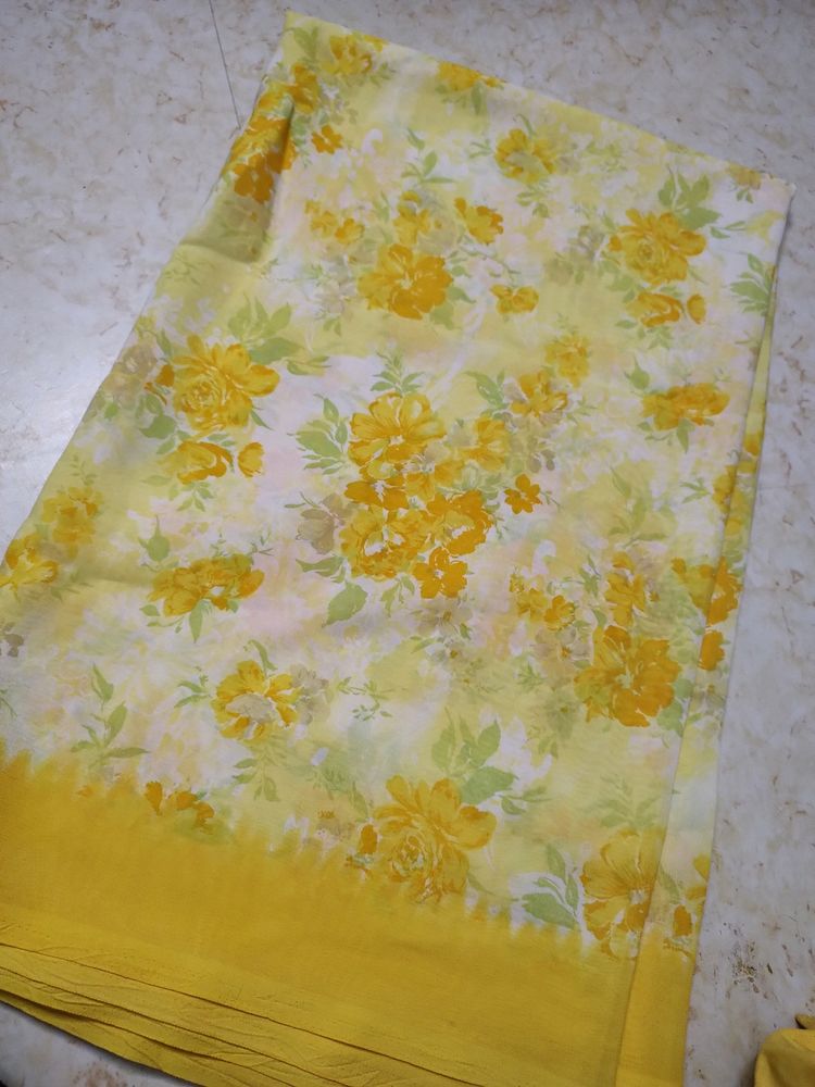 Yellow Floral Saree With Blouse