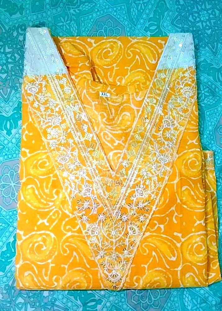 Yellow Pure Cotton Kurti For Women Size XXl