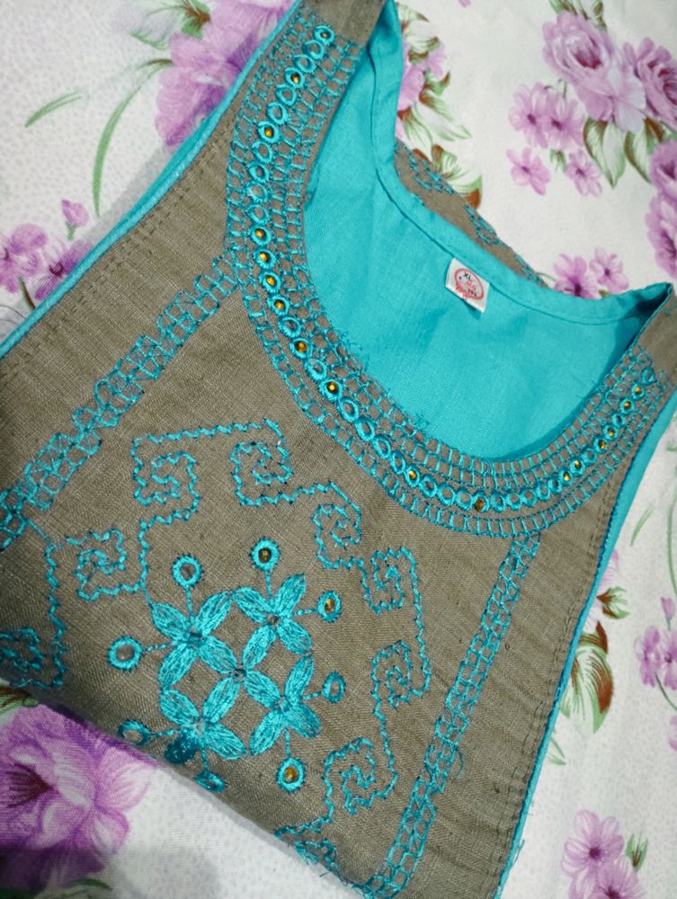 Blue And Gray Design Kurti