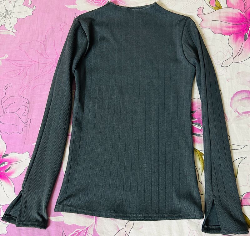 High Neck Body Fitted Charcoal Colour Top.