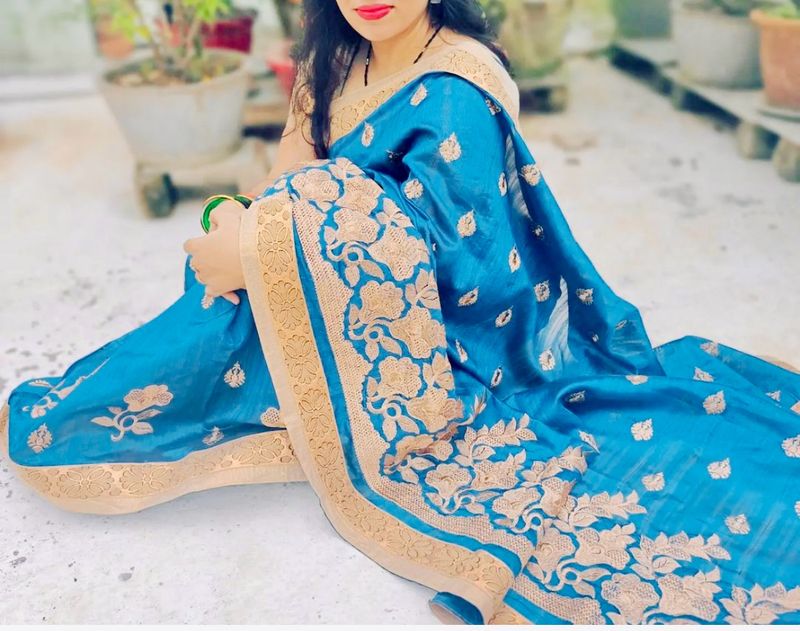 💥Price Drop Alert. Blue   Georgette Saree With Be