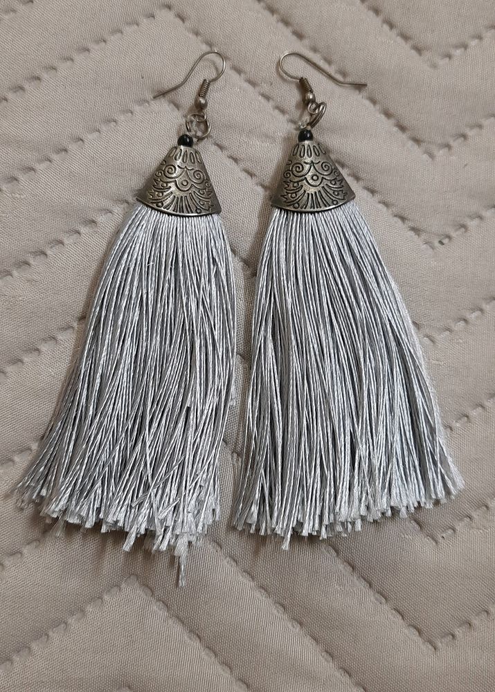 Silver Colour Thread Earrings