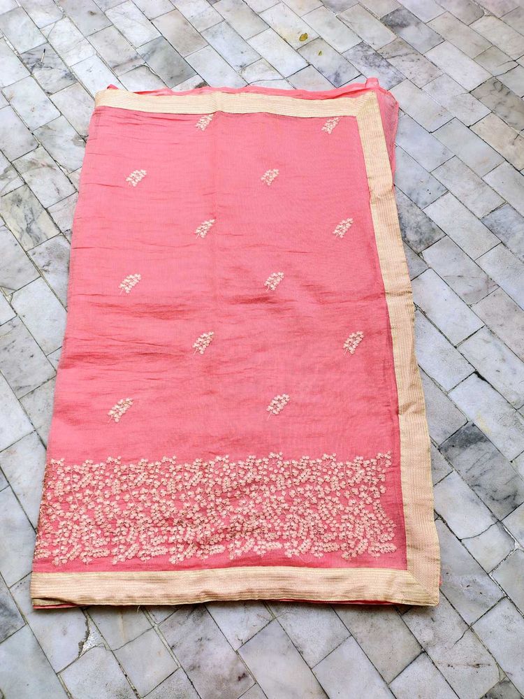 Beautiful Embroidery Saree With Stiched Blouse