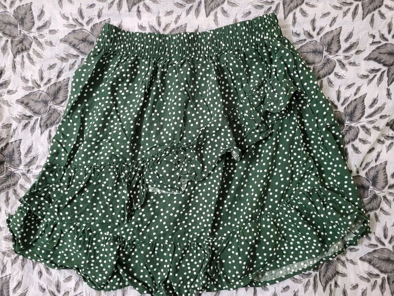 Dark Green Polka Dot Mini Skirt