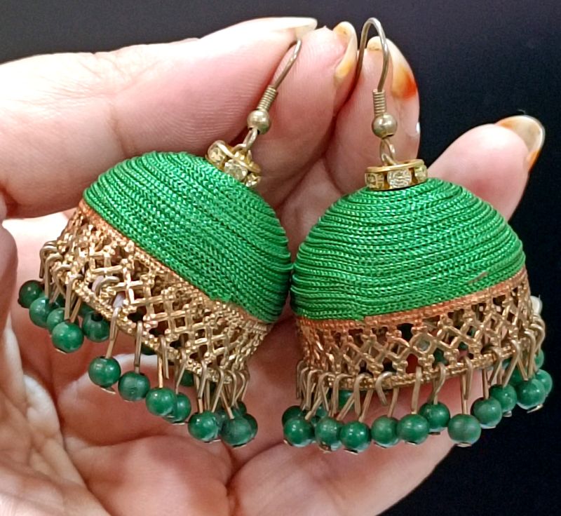 Green Jhumki Earrings