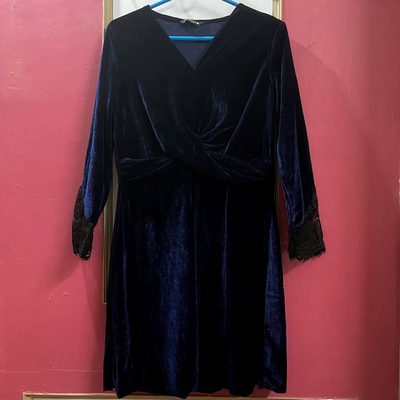 Faballey Velvet Dress With Lace Inserts