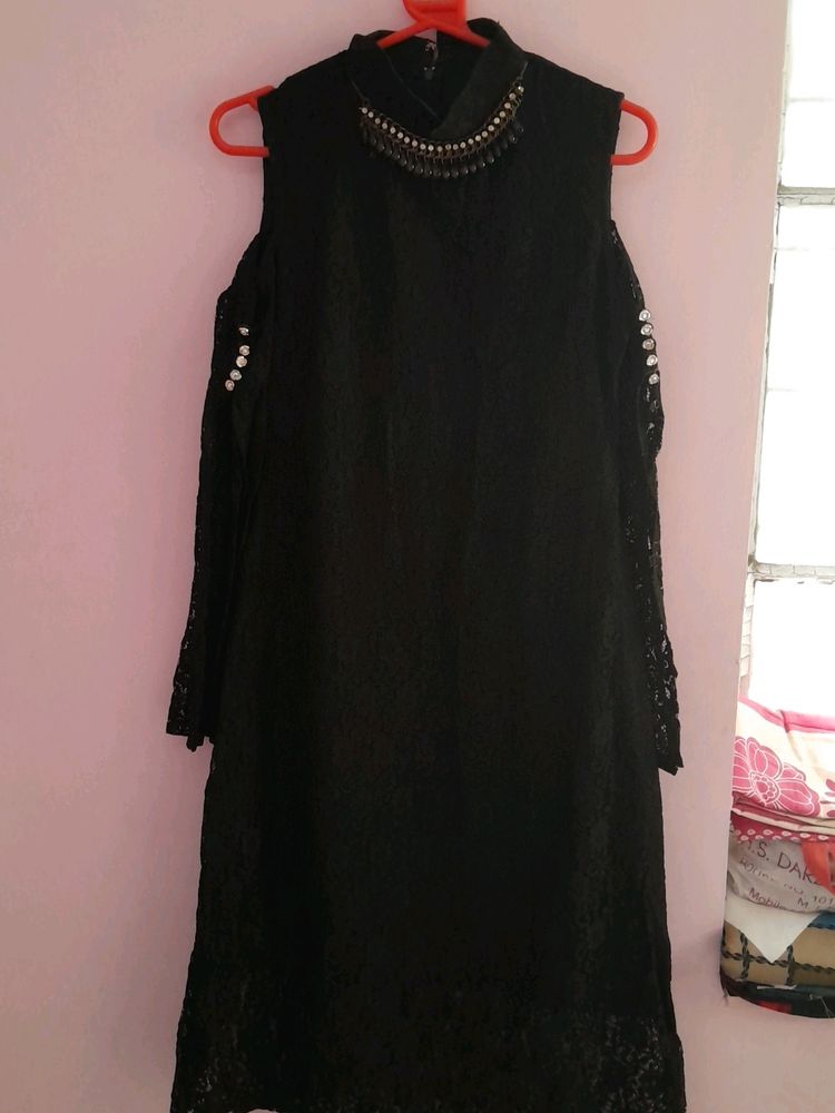 Black Additional  Long Cut Shoulder Kurti