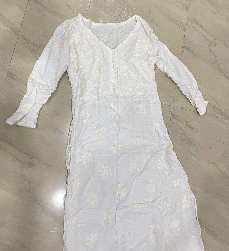 White Chikankari Long Kurta