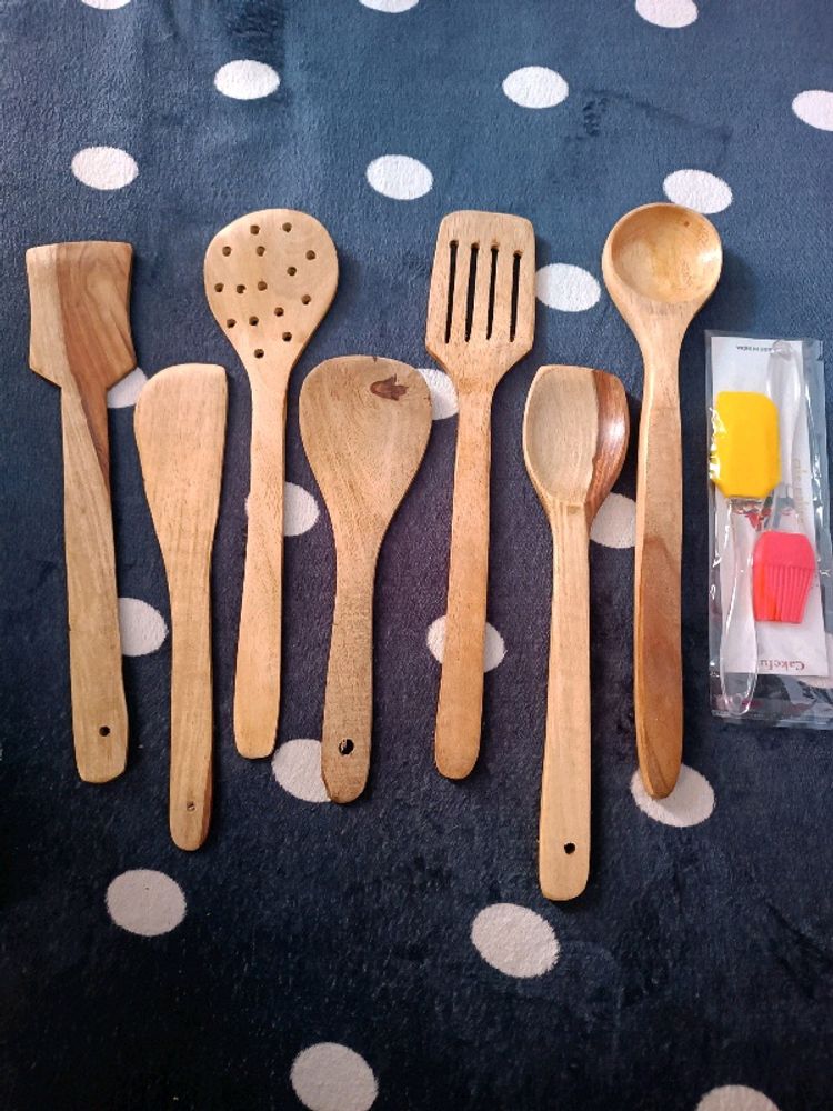 Wooden Handmade Non Stick Cooking Spoon & Spatula Set