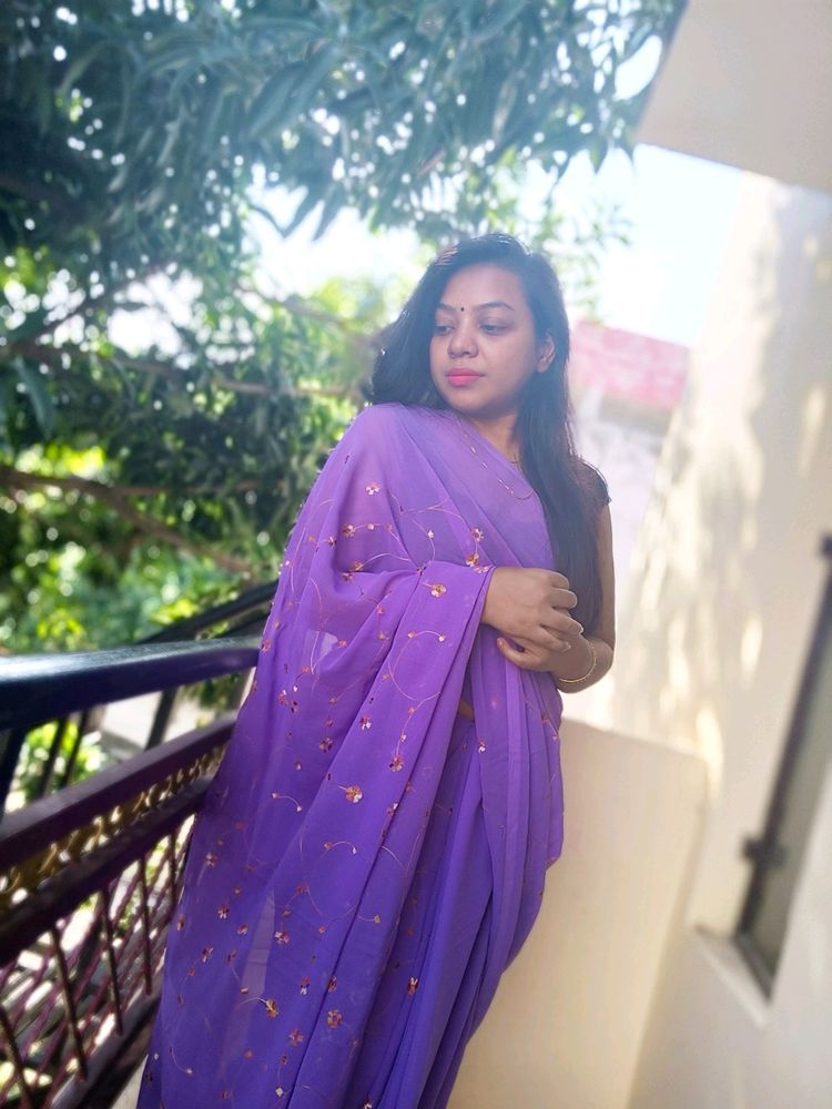 Purple Georgette Saree