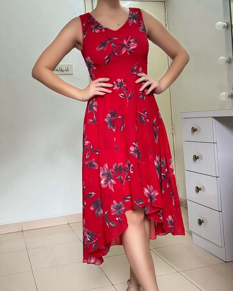 Red Floral Print Dress