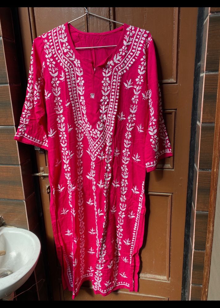 Beautiful Hot Pink Chikankari Kurta