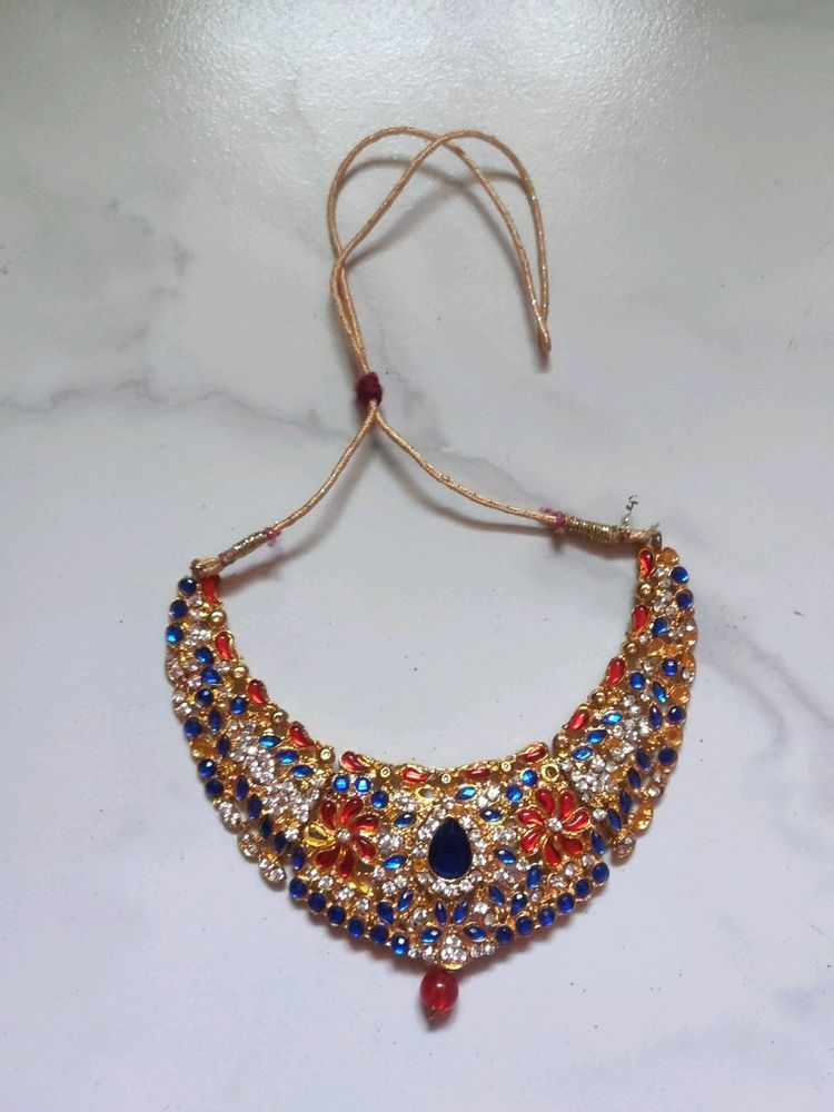 A Gorgeous Blue And Red Stone Work Necklace