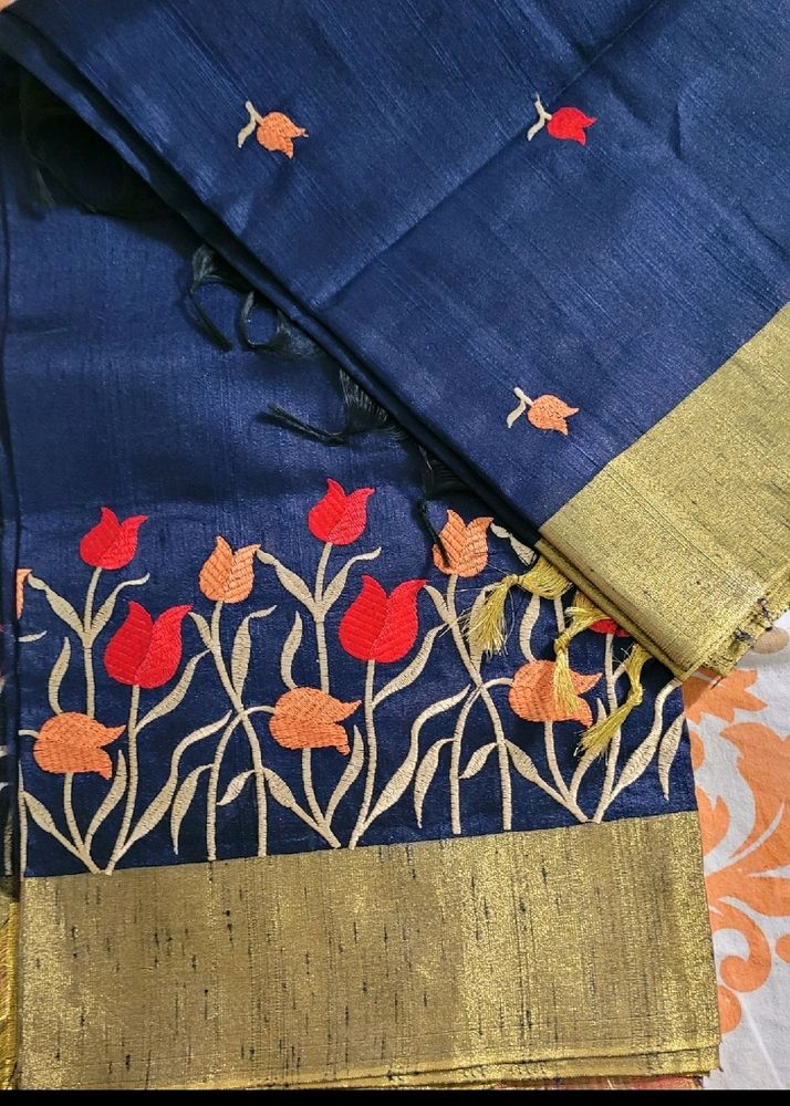 New Cotton Silk Saree With Embroidery