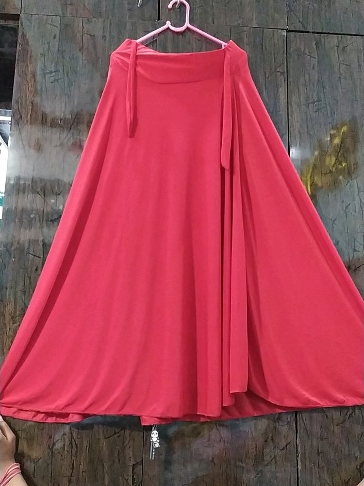 Girls Red Color Partywear Long Skirt (32 Waist)