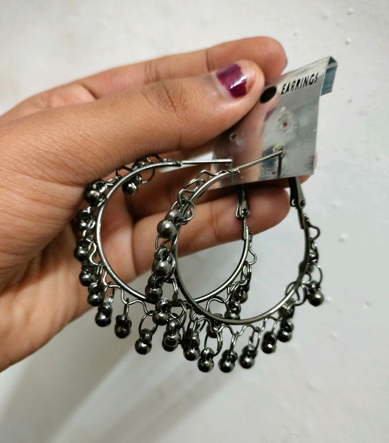 Brand New Black Oxidised Hoop Earrings