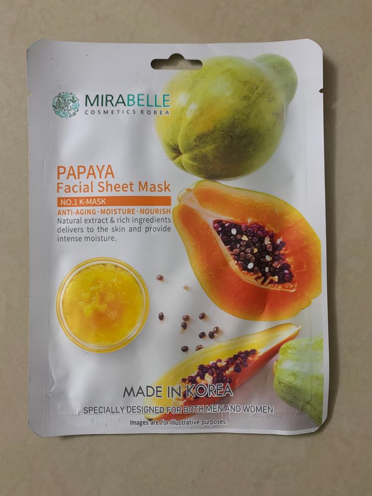 Mirabelle Papaya Facial Sheet Mask,made in Korea,No.1 K-Mask,Anti-aging,moisture,nourish.Specially designed for both men and women