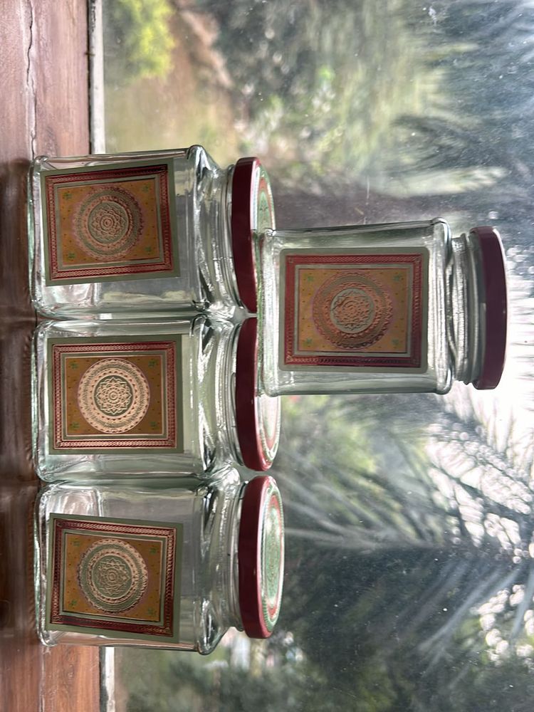 Set Of 4 Glass Storage Jars With Lid - Square