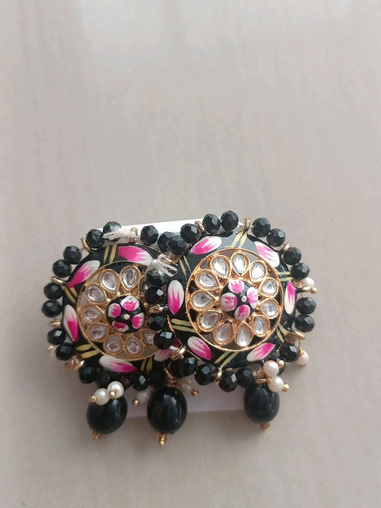 Black Minakari Kundan Earings