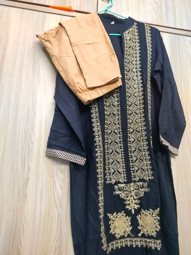 Woww Black Kurti, Leggings With Dupatta