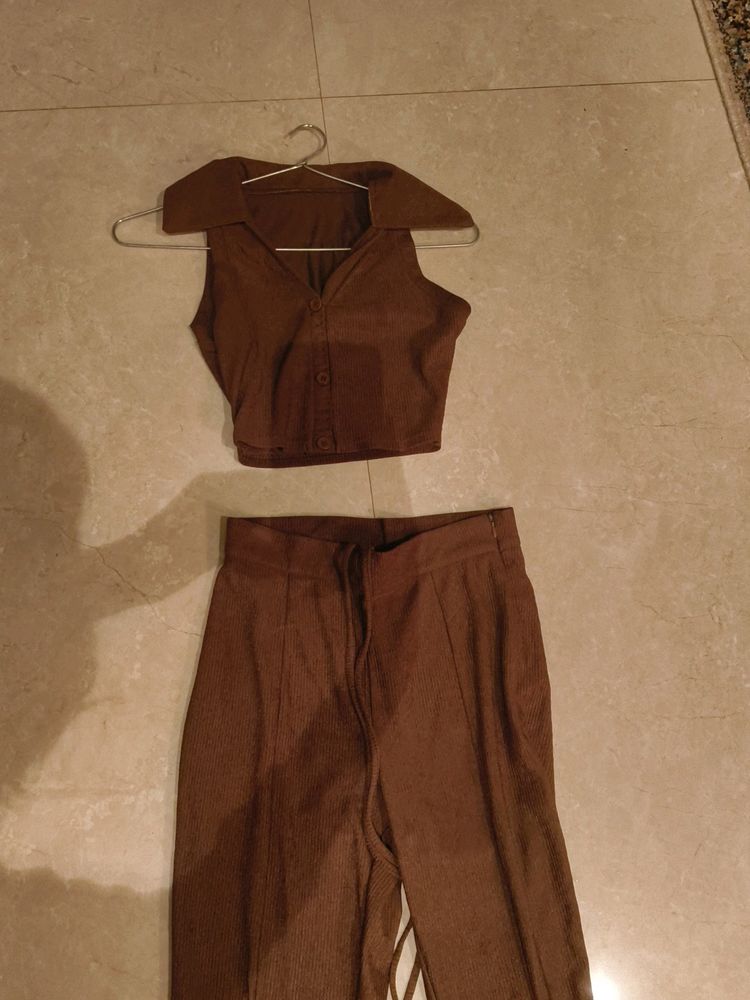 Brown Flared Pant And Top Co Ord Set