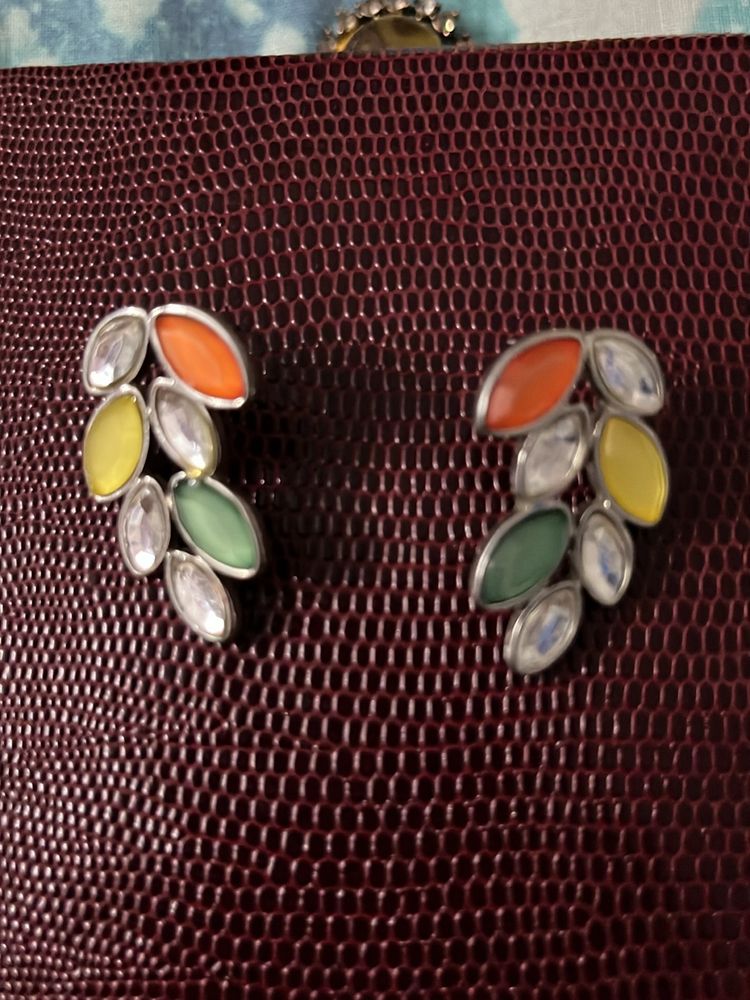 Multicolour oxidised leaf shaped earrings