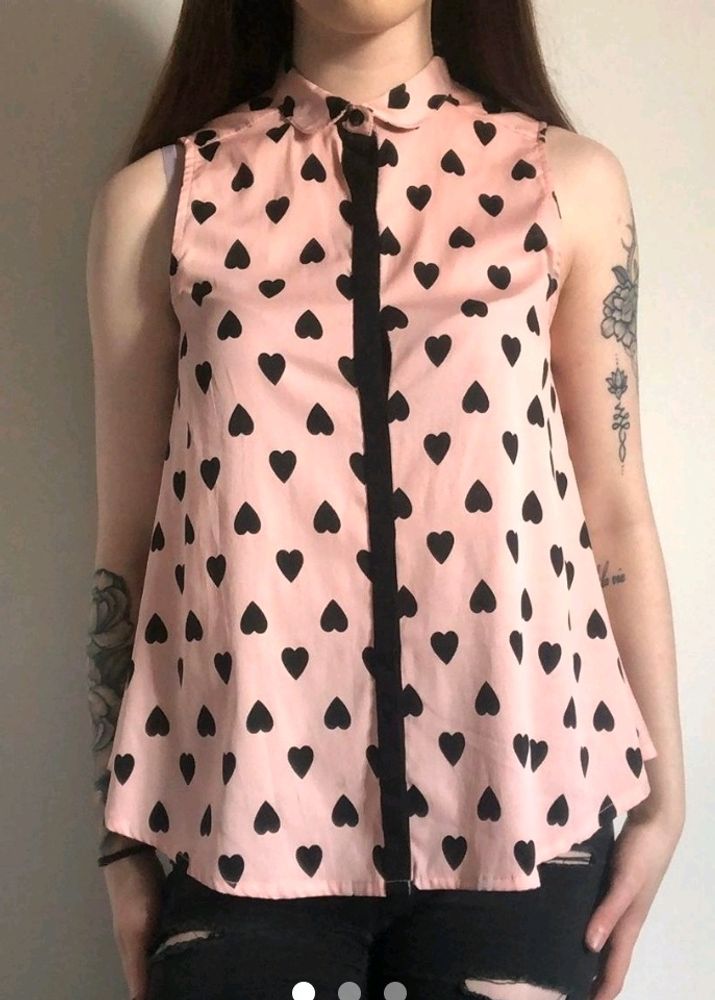 New Pink Heart Print Top