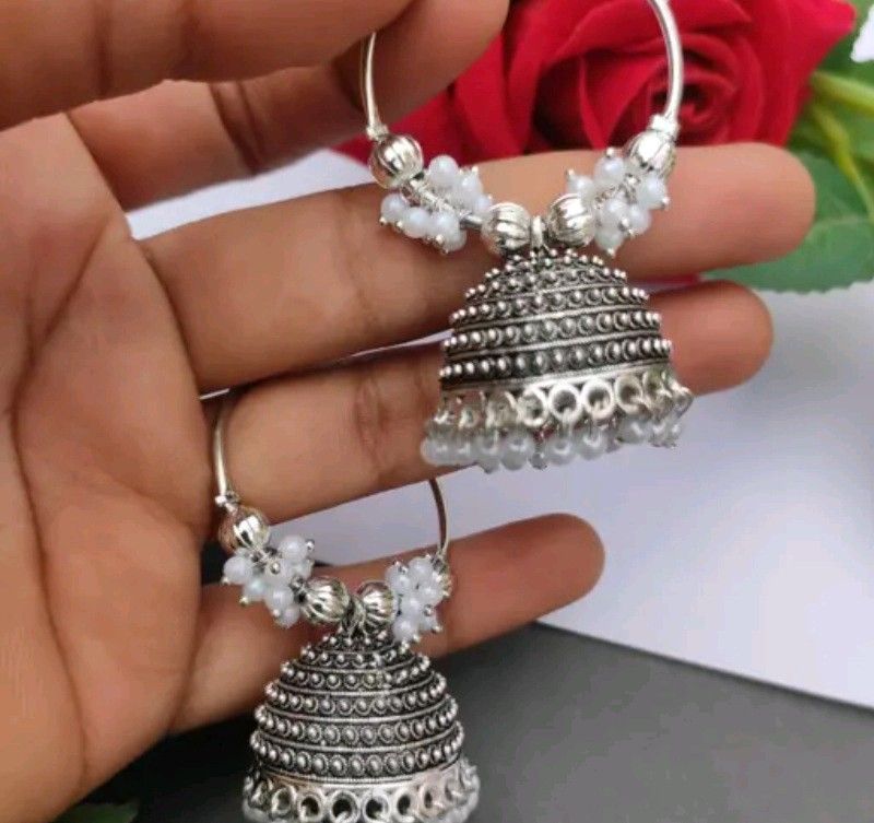 Silver jhumka /new Green Chand Bali (2 Earrings)