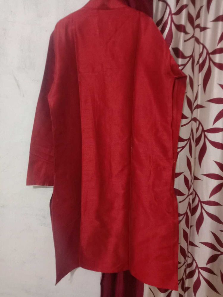 Red and White Kurta set for Men