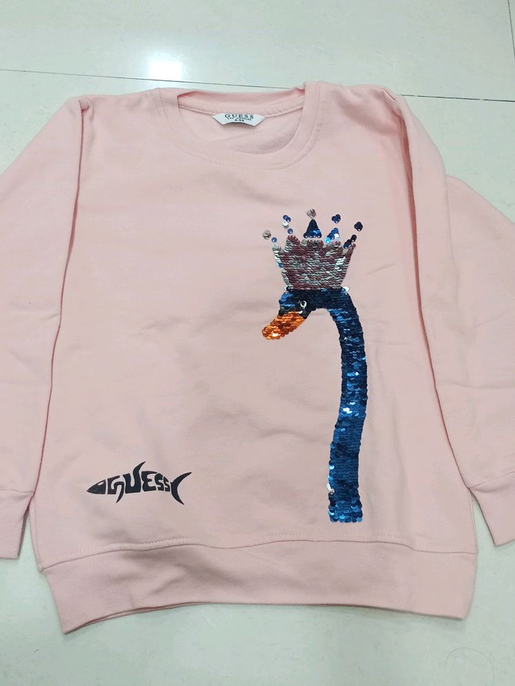 Guess Baby Pink Sequence Sweatshirt For Girls