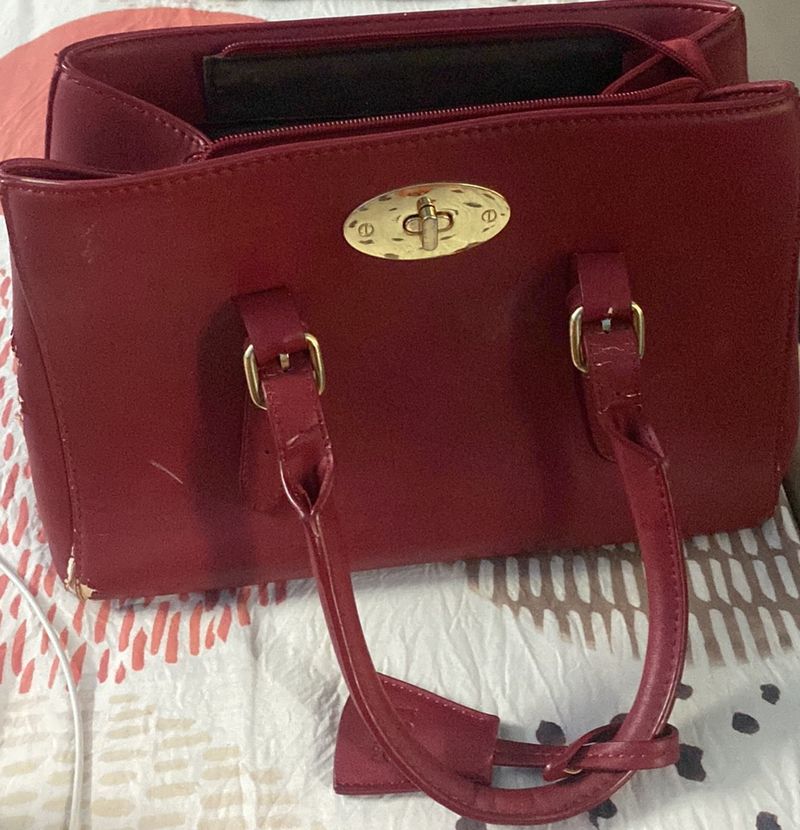 red hand bag