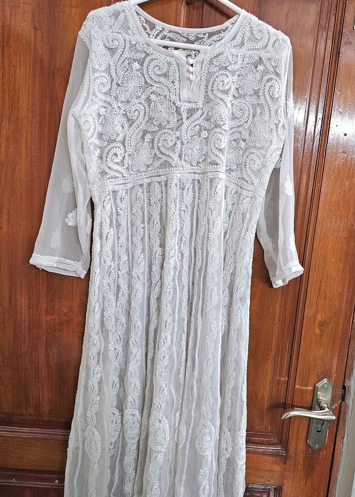 Pure Chikan Kurta-anarkali.