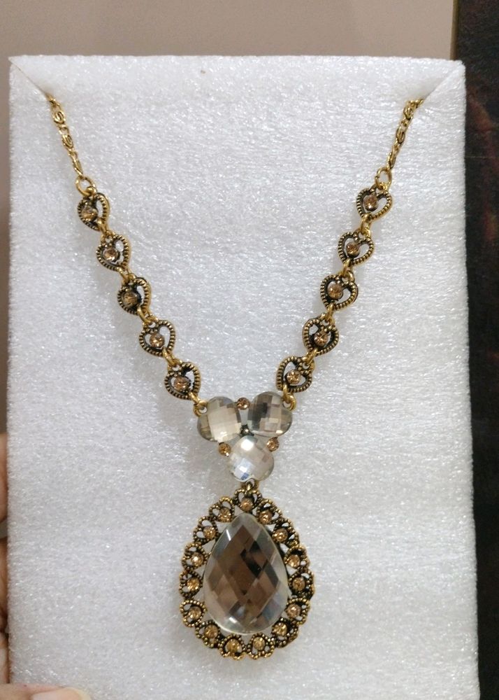 Gold & White Stone Necklace