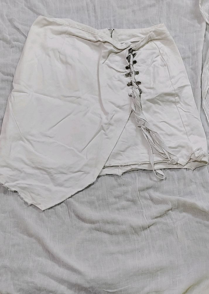 Koovs White Assymetrical Skirt