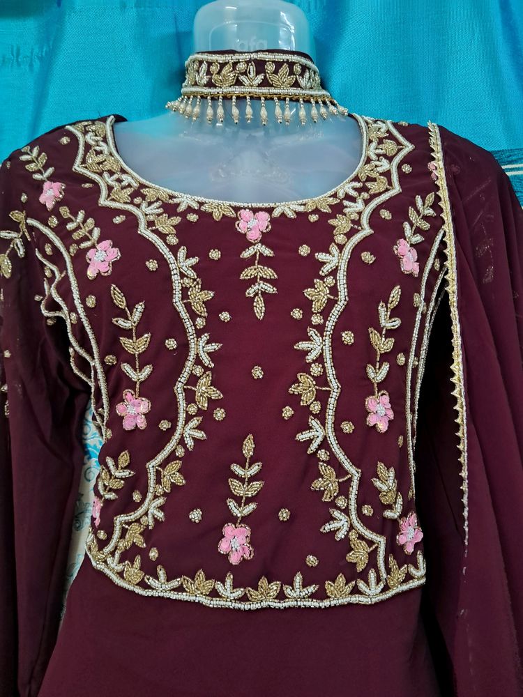 Wine Kaftan Festive Gown