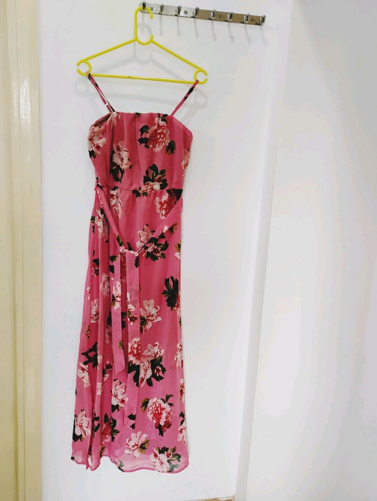 Floral Strappy Dress with Belt