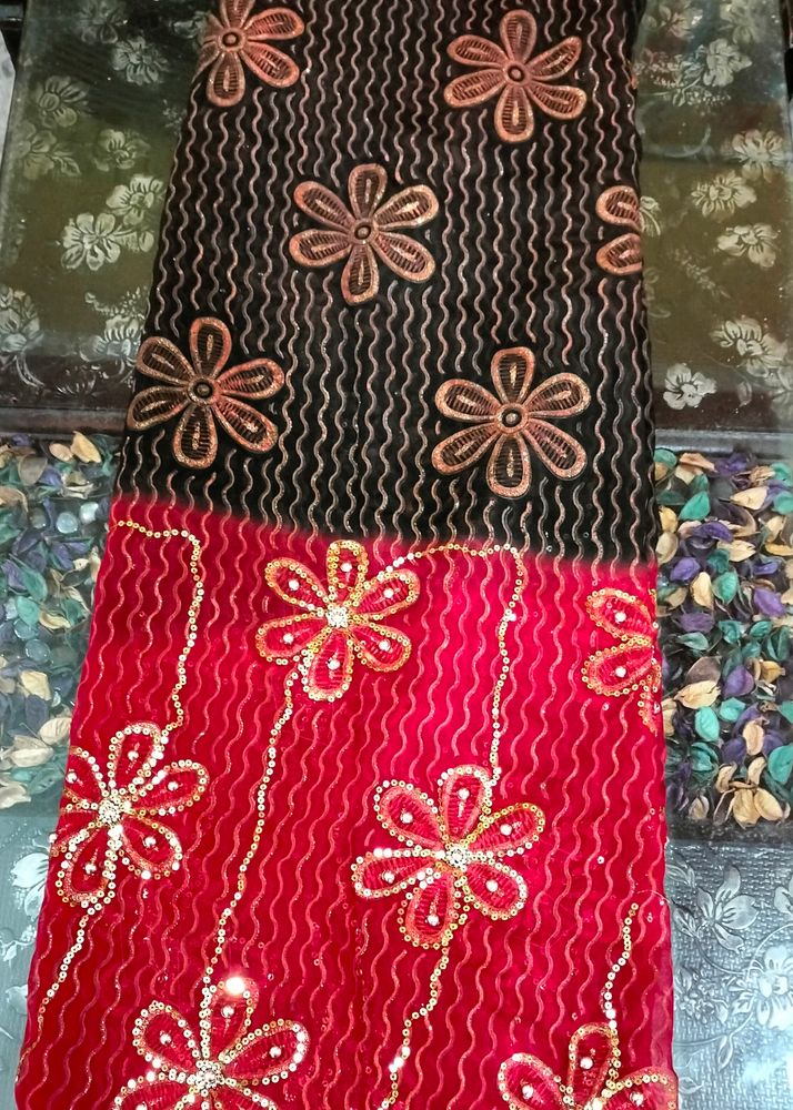 Beautiful Red And Black Combination Saree