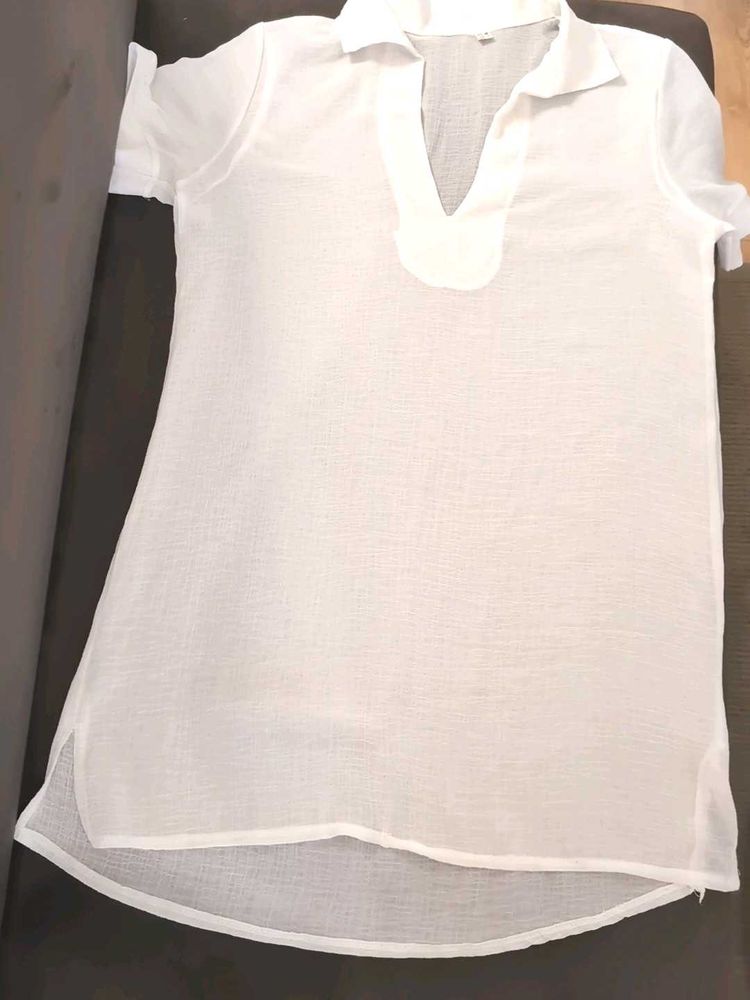 White Korean See-through Tunic