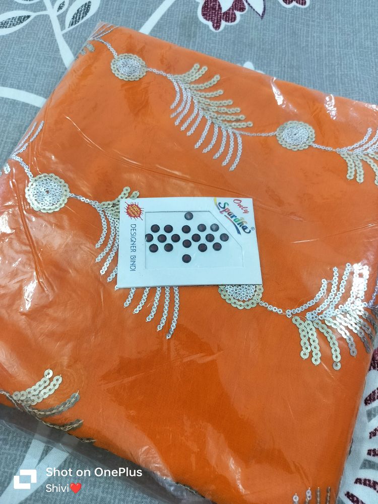 New Orange Tari Work Saree