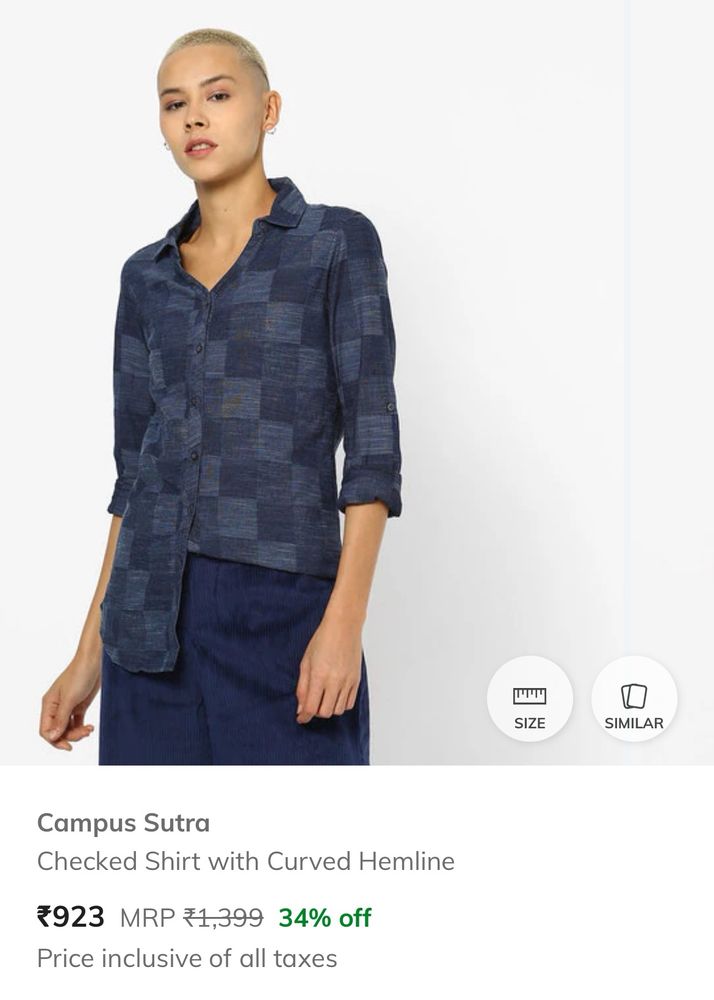 Campus Sutra Checked Shirt With Curved Hemline