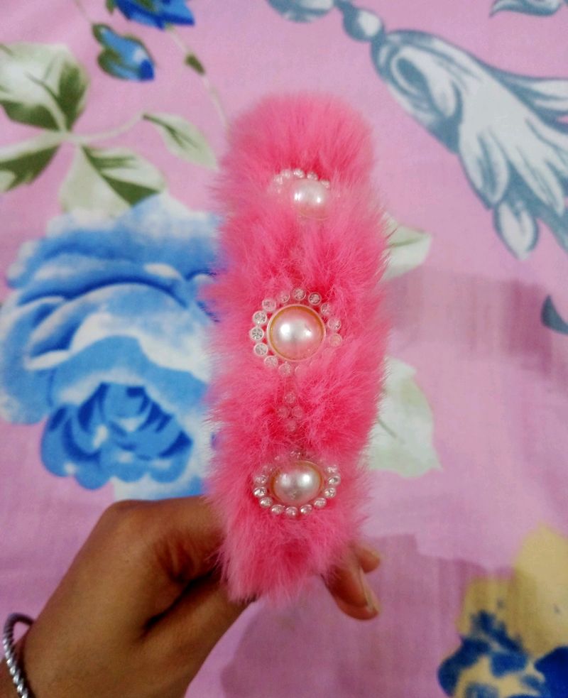 Pink Coloured Hairband With Fur