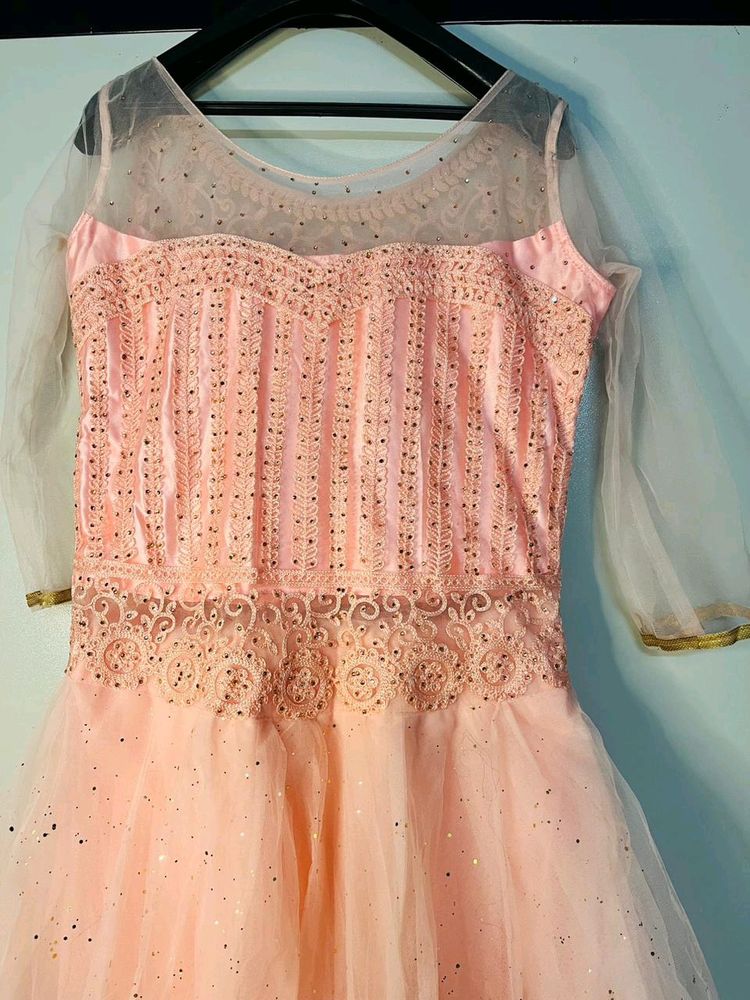 Soft Net Gown With Long Shrug