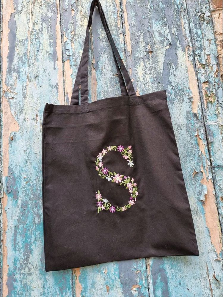 Customisable Hand embroidered Black Tote Bag