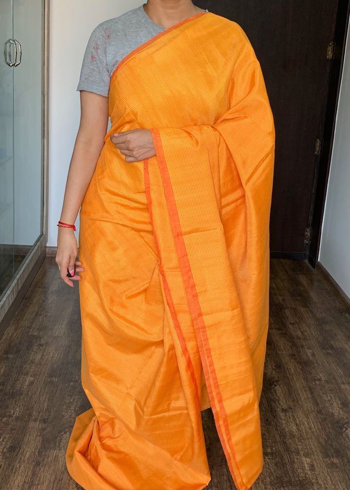 Beautiful Coral Orange Saree With Blouse