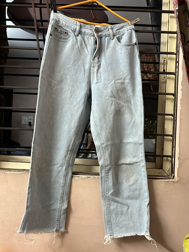 High Waist Single Button Blue Jeans For Women