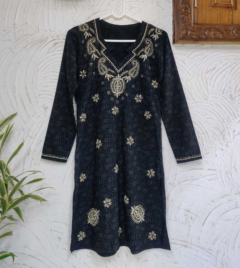 Charcoal Black Embroidered Kurta