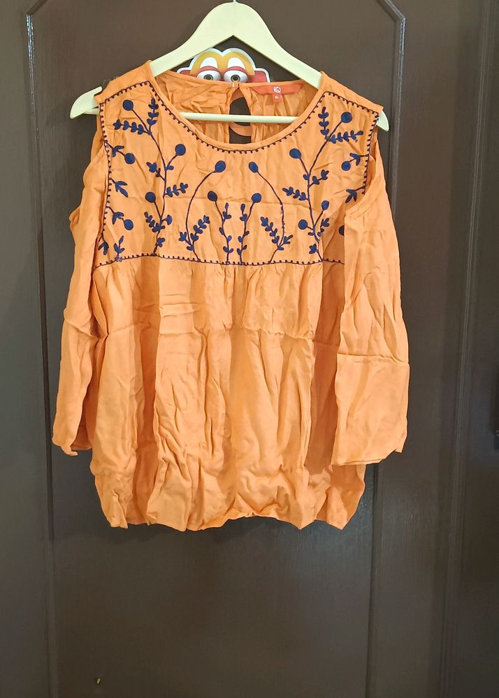 Orange Embroidered Top