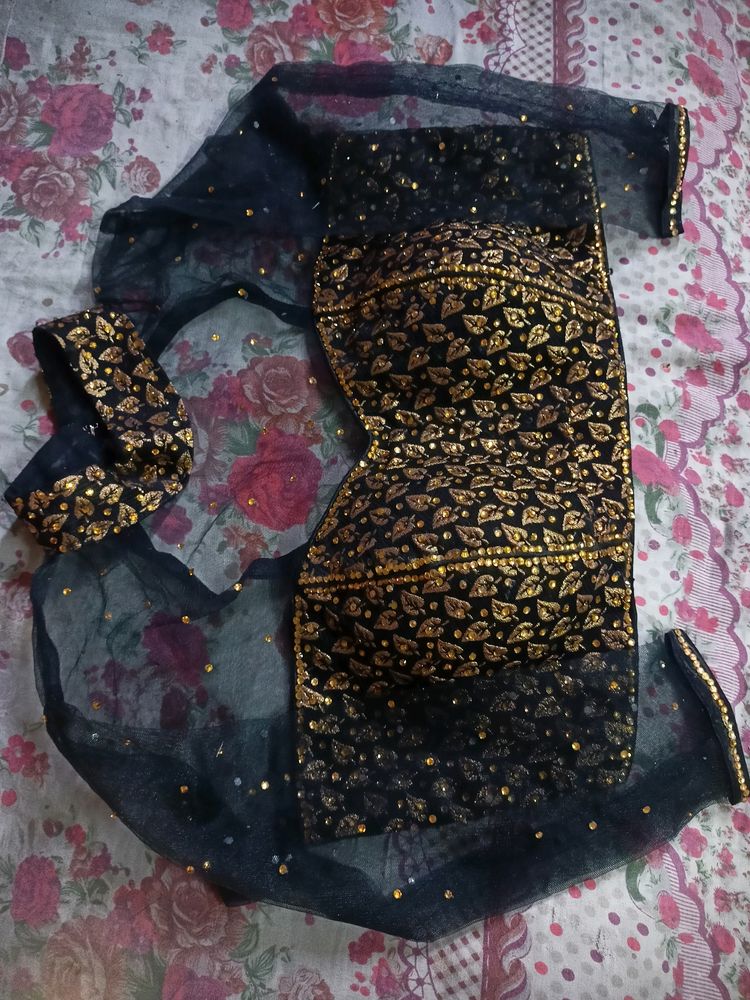 A Black Net Blouse With Golden Work.😘❤️❣️