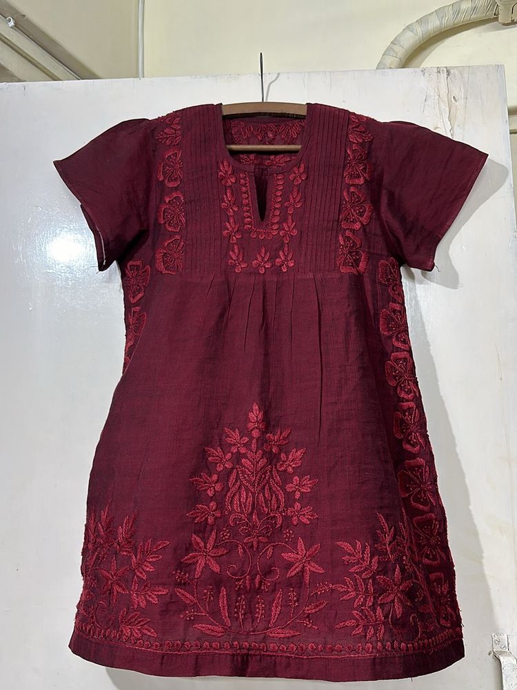 Maroon Chinkankari Half Kurta